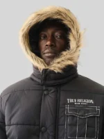 True Religion Fur Hooded Black Jacket