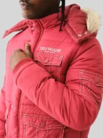 True Religion Fur Hooded Jacket Red