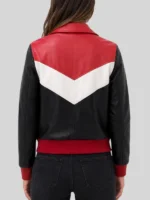 Womens Colorblock Leather Bomber Jacket