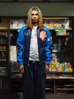 pp Leathet Jacket Black and Blue Men's Classic Soda Club Plush