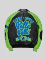 pp Leathet Jacket Black and Green Men's Classic Soda Club Plush