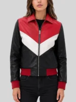 stegaro Colorblock Leather Bomber Jacket Womens