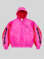 2026 Supreme X Jordan Hooded Leather Jacket Pink