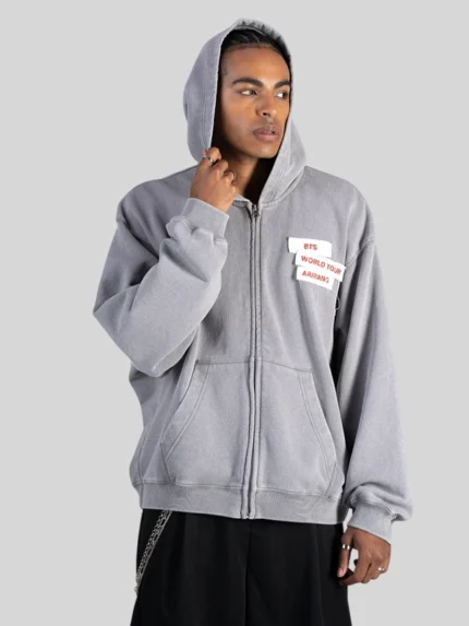 BTS World Tour US Arirang Zip-Up Grey Hoodie
