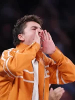 Game 3 NBA Finals Timothee Chalamet Orange Tracksuit