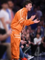 Game 3 Timothee Chalamet NBA Finals Orange Tracksuit