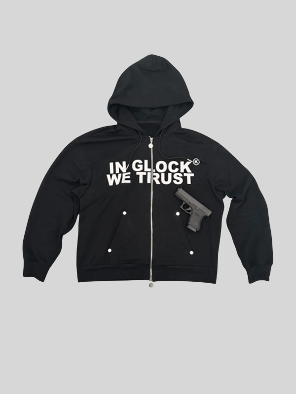 In Glock We Trust Black Zip-Up Hoodie In Glock We Trust Black Zip-Up Hoodie