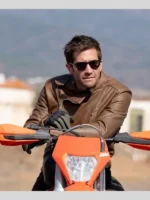 In The Grey 2026 Jake Gyllenhaal Brown Leather Jacket