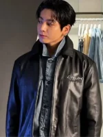 Jung kook For Calvin Klein Leather Racer Jacket Black