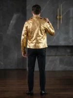 Men Gold Metallic Leather Jacket