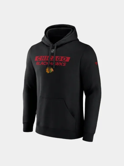Men's Chicago Blackhawks Fanatics Black Authentic Pro Core Primary Fleece Pullover Hoodie