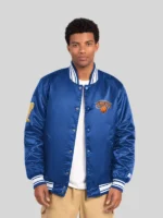 Men's New York Knicks Starter Blue 2026 NBA Finals Champions Satin Full-Snap Varsity Jacket