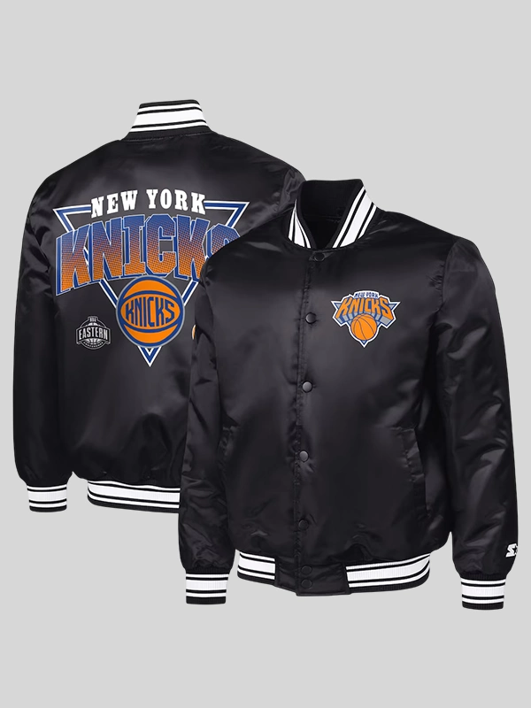 New York Knicks Starter Triangle Varsity Jacket Black New York Knicks Starter Triangle Varsity Jacket Black