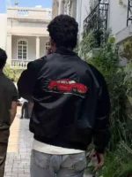 Nick Jonas Tecate Emblema 2026 Black Satin Porsche Sports Car Bomber Jacket
