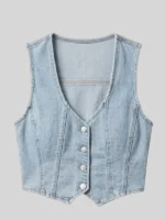 Off Campus S01 Ella Bright Blue Striped Denim Vest
