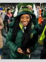 Simone Biles 2026 Green Bay Packers Green Hooded Puffer Jacket