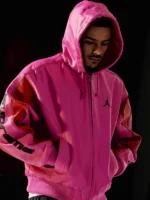 Supreme X Jordan 2026 Pink Hooded Leather Jacket