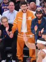 Timothee Chalamet Game 3 NBA Finals Orange Tracksuit
