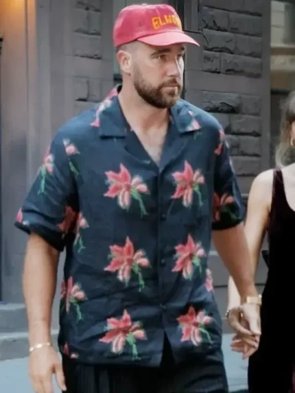 Travis Kelce NY Black Linen Bowling Shirt