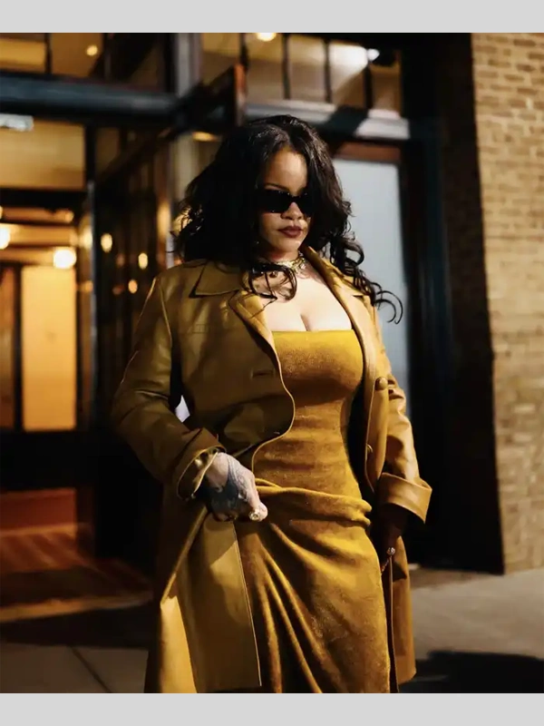 Tribeca Film Festival Rihanna Mustard Leather Coat Tribeca Film Festival Rihanna Mustard Leather Coat