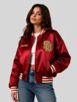 2026 Unisex Petco Park x San Diege Padres Satin Bomber Jacket in Red