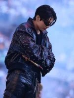 Arirang Paris Tour 2026 Jungkook Custom Balenciaga Black Leather Studded Jacket