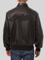 Cleveland Indians Black Leather Varsity Jacket