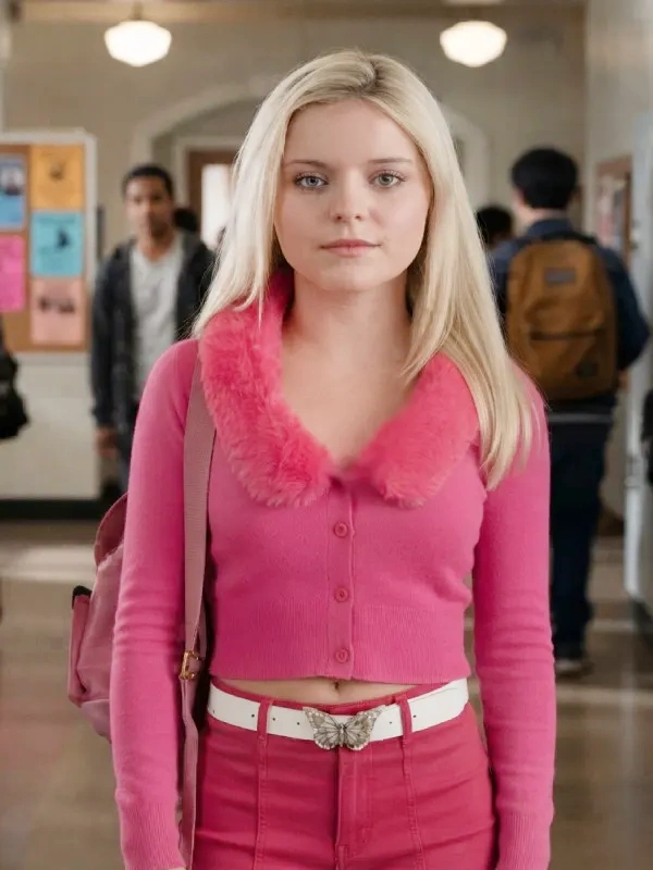 Elle 2026 Lexi Minetree Pink Fur Collar Cardigan Elle 2026 Lexi Minetree Pink Fur Collar Cardigan