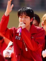 FIFA World Cup Final Halftime Show Kim Seok-jin red Leather Jacket
