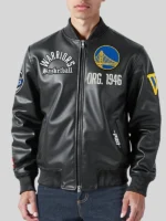 Golden State Warriors Black Leather Jacket