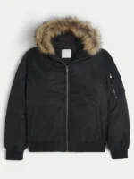 Hollister Black Hooded Bomber Jacket