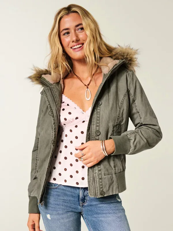 Hollister Faux Fur-Lined Bomber Jacket Hollister Faux Fur-Lined Bomber Jacket