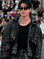 Jungkook Custom Balenciaga Black Leather Studded Jacket