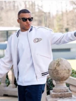 Kylian Mbappe Christian Dior White & Pink Varsity Bomber Jacket