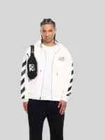 L-AB Core Diagonal White Zip Hoodie