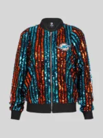 Miami Dolphins Sequin Bomber Jacket with Stripes