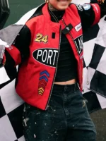 NASCAR 2024 Port Land Red & Black Bomber Racing Moto Jacket