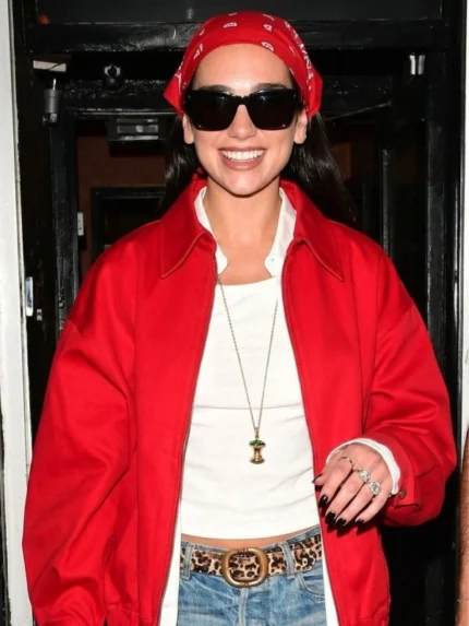 NYC 2026 Dua Lipa Red Jacket