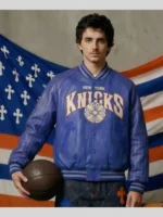 New York Knicks Blue Leather Jacket Chrome Hearts