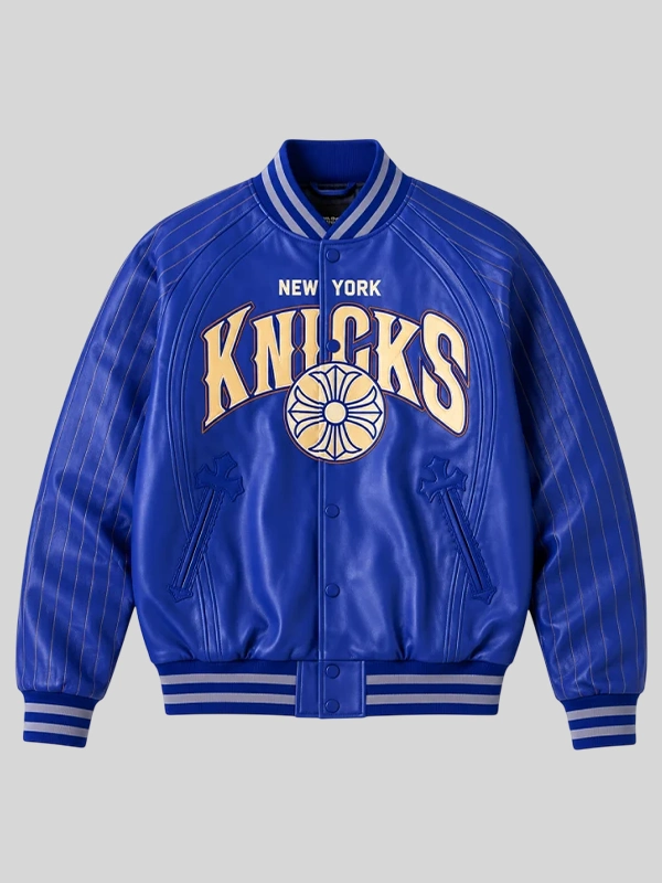 New York Knicks Chrome Hearts Blue Varsity Jacket New York Knicks Chrome Hearts Blue Varsity Jacket