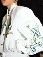 OFF White Leather Varsity Jacket WNBA New York Liberty