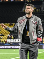 Off-White AC Milan Logo Gray Varsity Wool-Leather Jacket