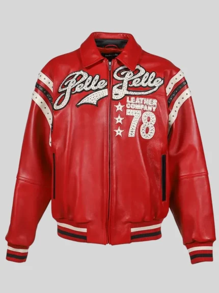 Pelle Pelle Encrusted Red Leather Company 78 Varsity Jacket