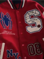 Protector Of NYC Full Snap Letterman Varsity Jacket in Red Sand
