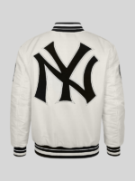 Retro NY Yankees Satin Varsity Jacket Off-White