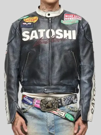 Satoshi Nakamoto Black Leather Moto Jacket