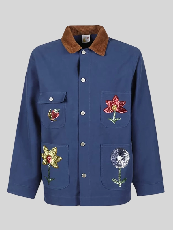 Sequin Embroidered Denim Chore Coat Sequin Embroidered Denim Chore Coat