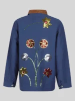 Sequin Embroidered Flowers Workwear Denim Chore Coat
