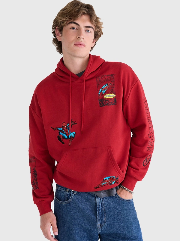 Spider Man Marvel Aeropostale Comic Red Boxy Pullover Hoodie 2026 Spider Man Marvel Aeropostale Comic Red Boxy Pullover Hoodie 2026