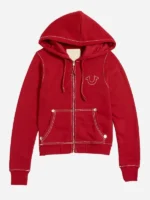 True Religion Big T Logo Red Zip Hoodie